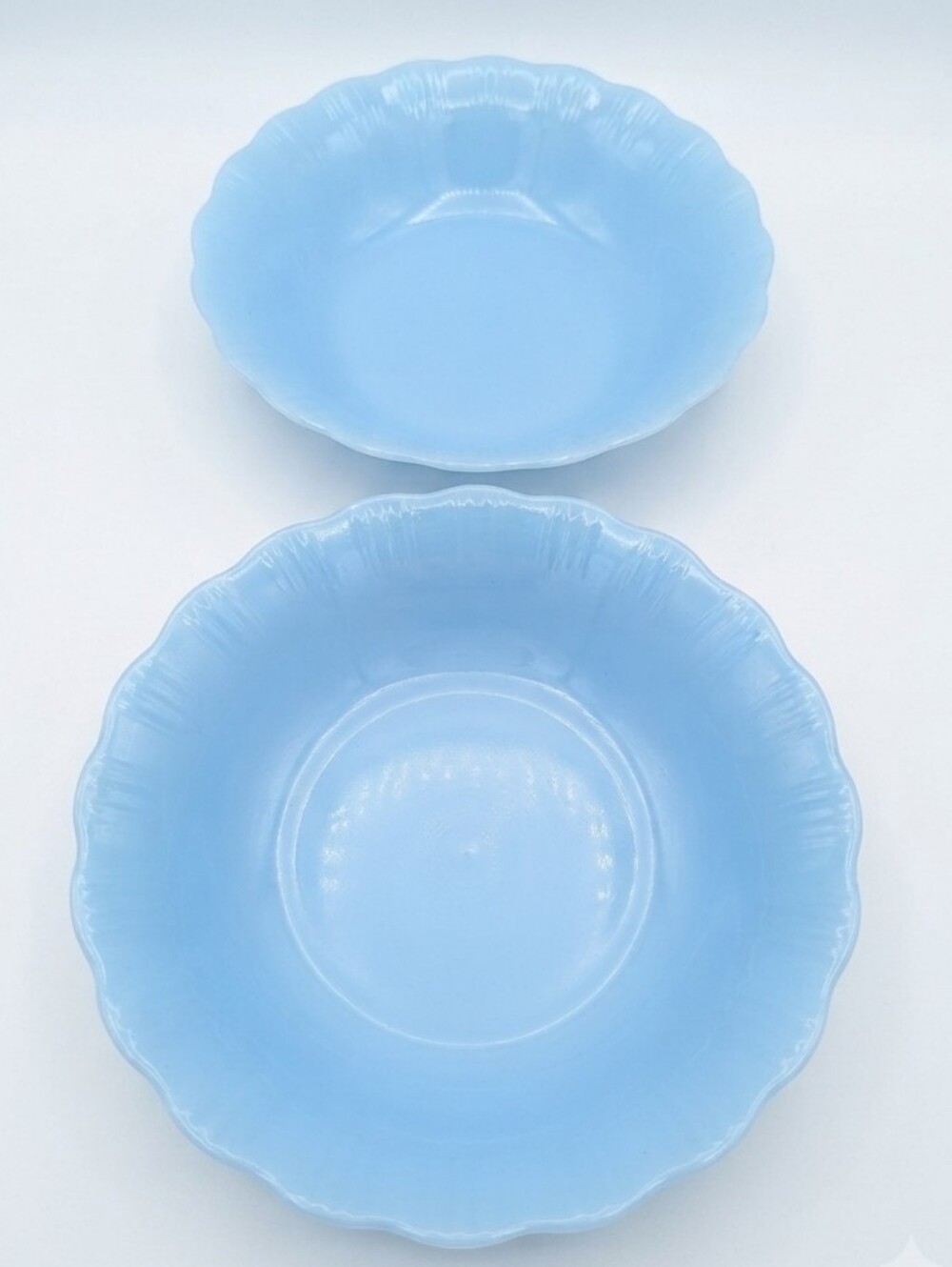 Rare Mid-century Pyrex Blue Delphite Scalloped Bowls (Set of 2) Vintage Pyrex